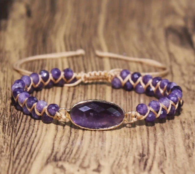Bracelet en Améthyste - ajustable 