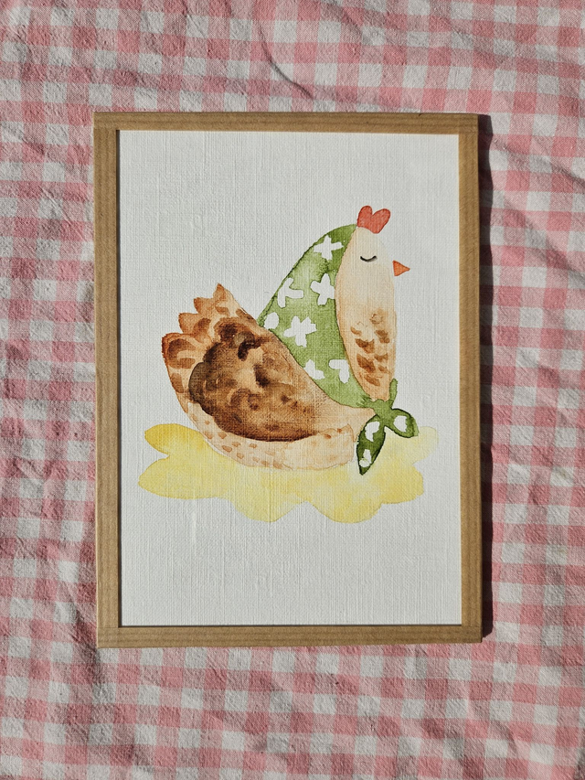 Poule au foulard - Original encadré