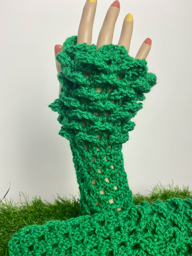 Crochet dragon scale wrist warmers.