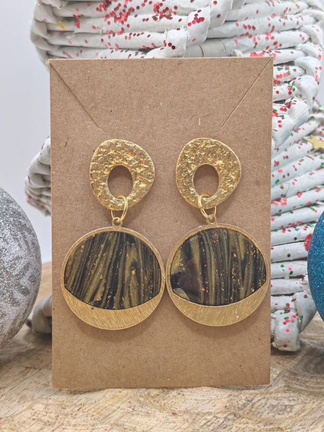 Boucles uniques marbrées noires dorées 