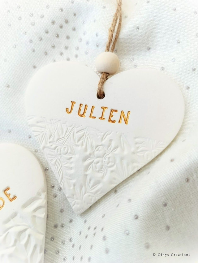 Ornement coeur en argile personnalisable