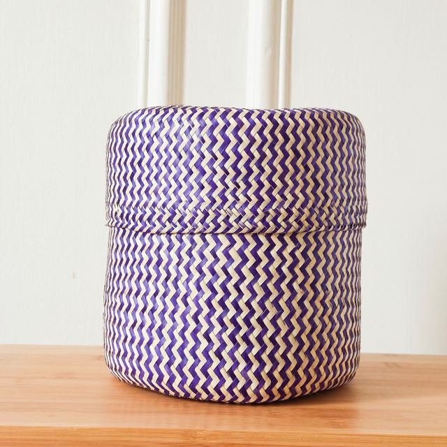 Panier rond en palme - Naturel &amp; Violet