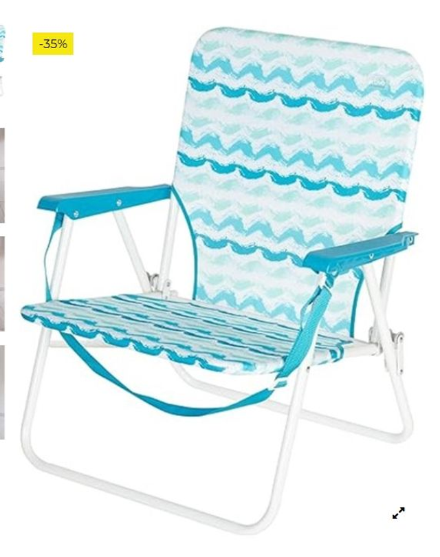 Silla de Playa Plegable con Respaldo bajo, Bolsillo Trasero y asa de Transporte