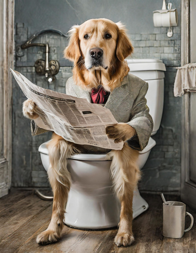 Golden Retriever on the Toilet Framed Canvas