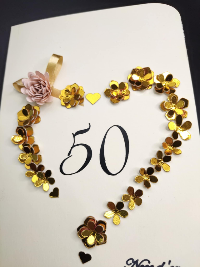 Carte artisanale personnalisée anniversaire de mariage – Fleurs et Ruban