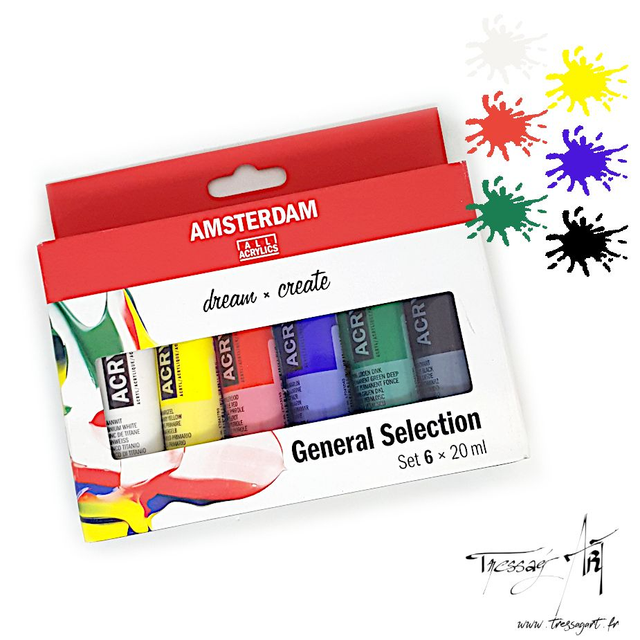 AMSTERDAM - SET 6 TUBES PEINTURE ACRYLIQUE 20ML - AM003