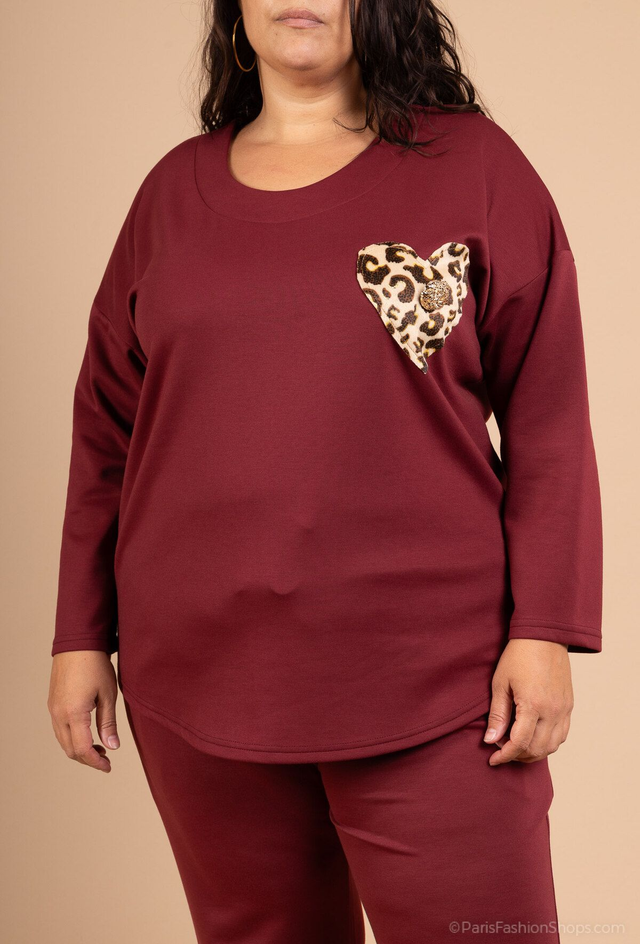 Pull bordeaux coeur