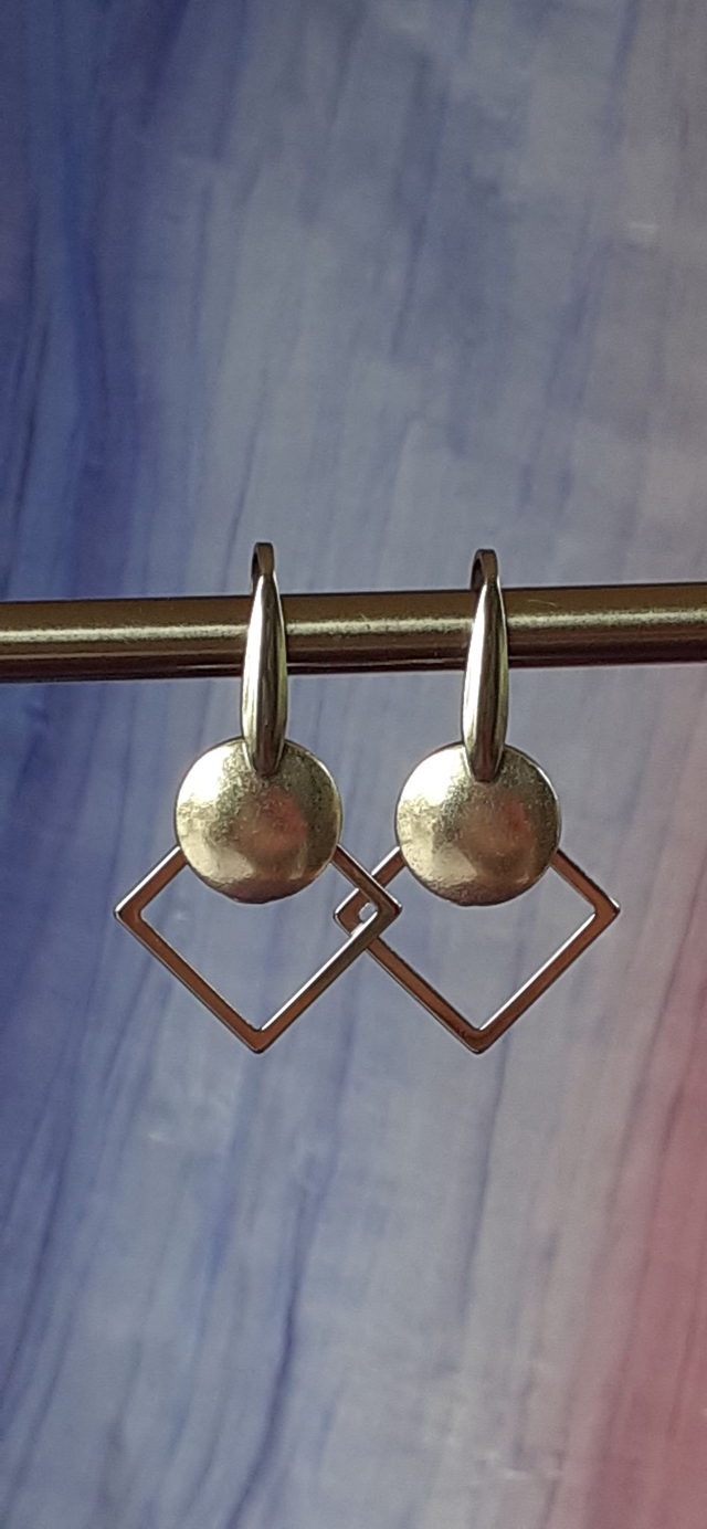 Square Boucles d'oreilles argentée, anneau carré, acier inoxydable 