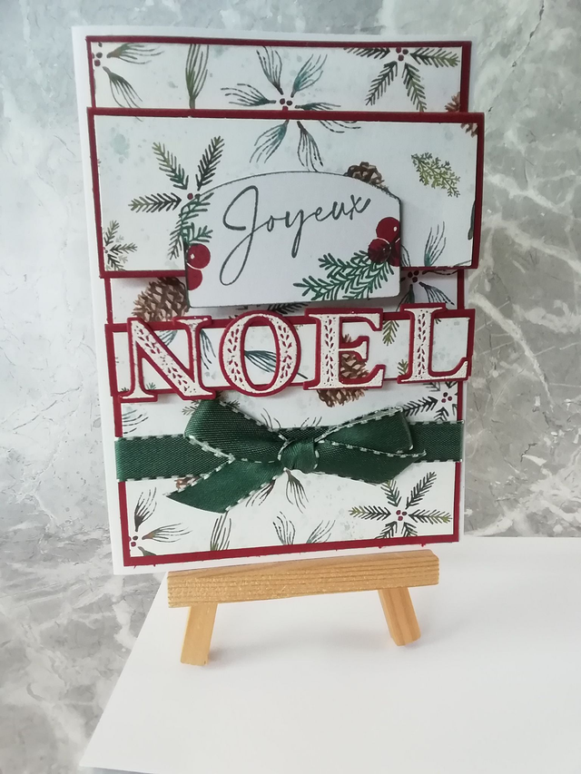 Carte de Noël Traditionnelle Rouge Vert - Effet 3D et  Embossage à Chaud - Pièce Unique Fait Main