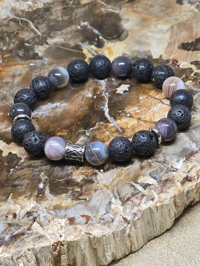 Bracelet Pierre de lave et Agate du Botswana en 1cm