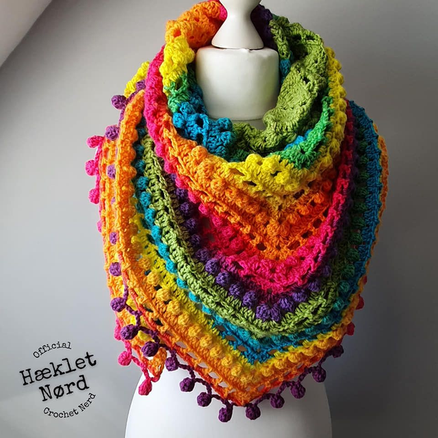 Rainbow Pompom Crochet Shawl