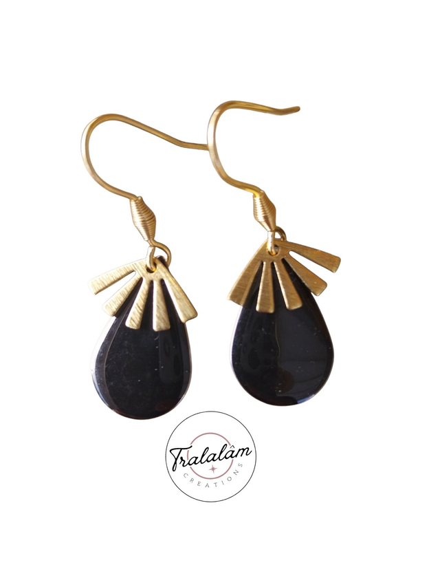✨Boucles d’oreilles &quot;gouttes noires émaillées&quot;✨
