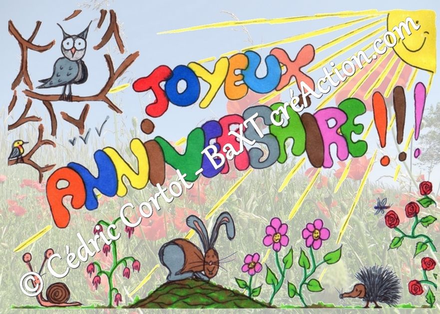 Carte postale à colorier  (Ref Joyeux Anniversaire 4)