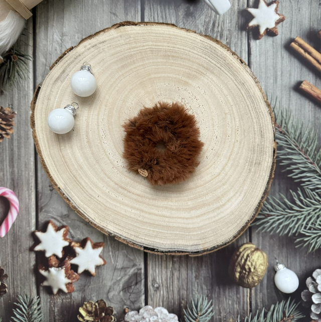 Chouchou en Fourrure douce Marron