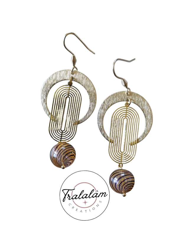 ✨Boucles d’oreilles &quot;lunes motif spirales art déco perles artisanales&quot;✨