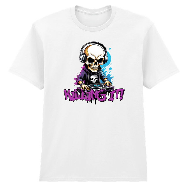 Killing It! Alien DJ Set White Soft Spun Patterned T-Shirt