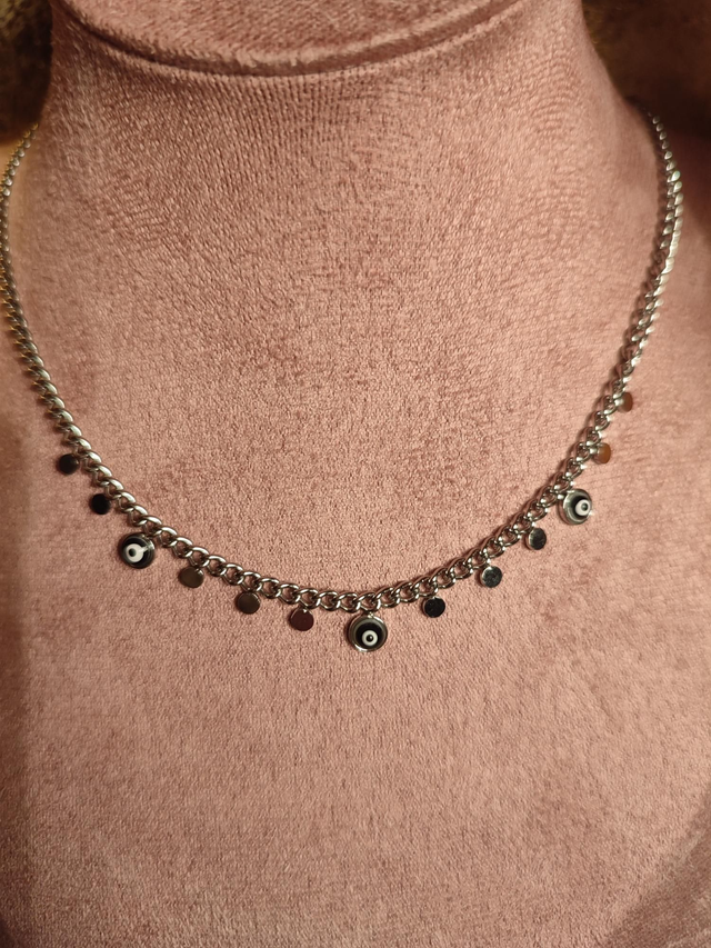 Collier acier inoxydable esmeralda arg./oeil argent  0001148