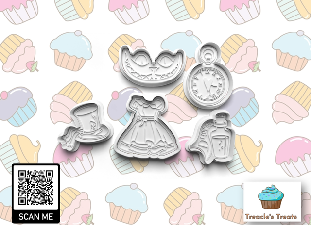 Alice in wonderland Theme Fondant/cookie stamps with cutters