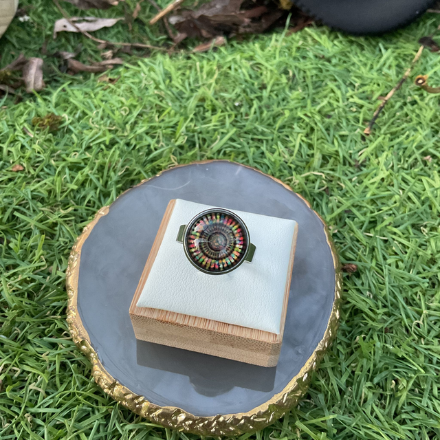 Adjustable glass dome ring. Colourful design. Handmade.