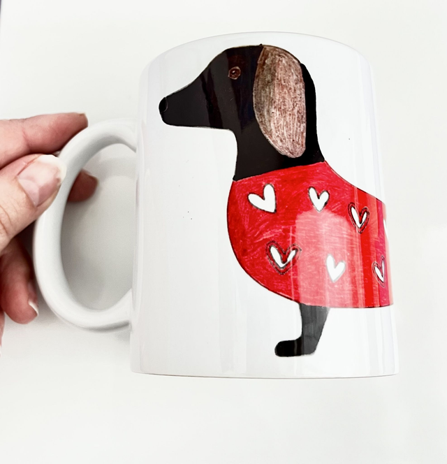 Tazza in Ceramica con Disegno di Cane Bassotto - Adatta per Microonde e Lavastoviglie