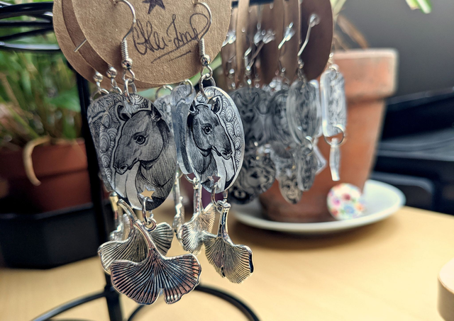 Boucles d&#039;oreilles, Grande Breloque, feuille de Ginkgo