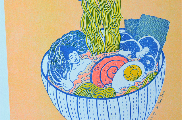 Affiche imprimée en risographie Ramen yu ~30x30cm