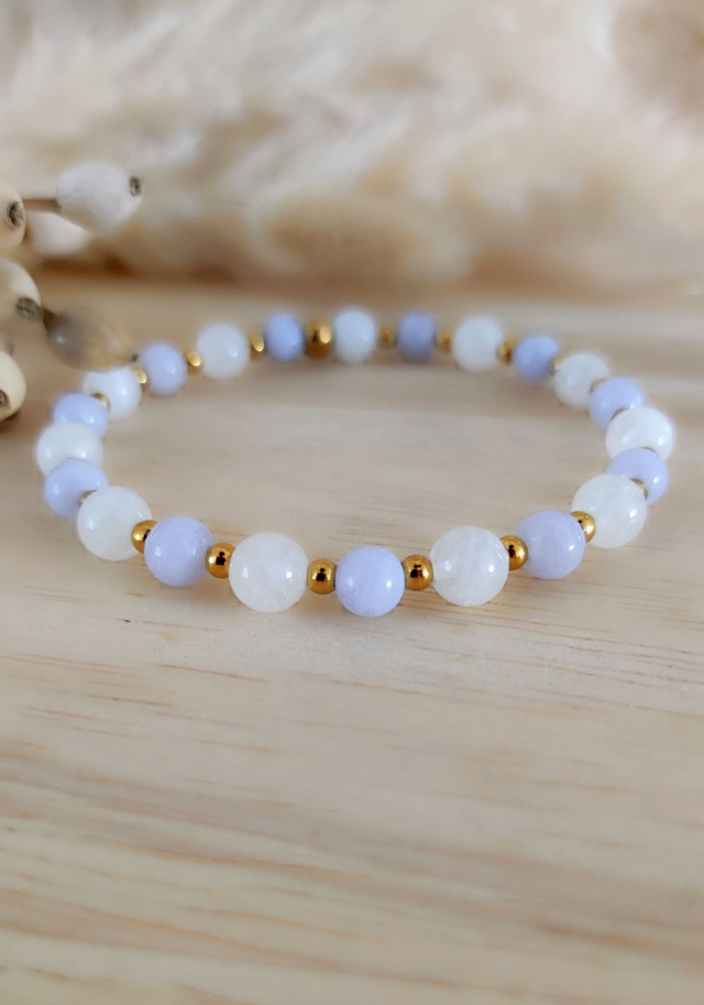 Bracelet "Ménopause et Bouffée de chaleur" Calcédoine bleue et Pierre de Lune