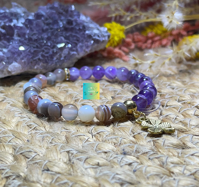 🪷🧘♀️ Bracelet en Agate Botswana et Améthyste