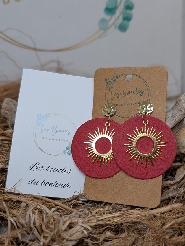 Boucles d'oreilles Moon rouge dorée mo280