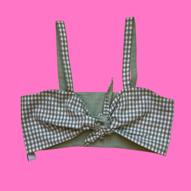 Crop top Papillon "vichy sauge" - XS/S/M 