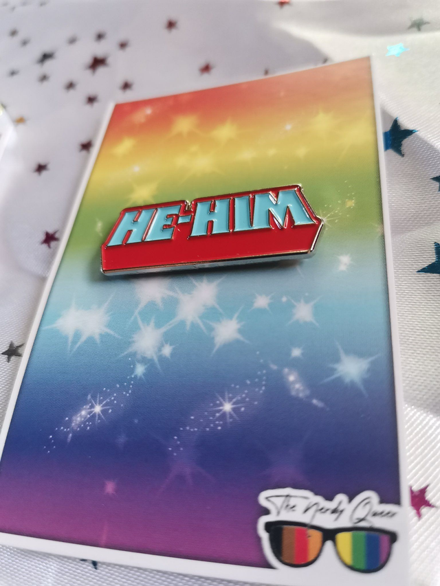 He-Man Inspired He/Him Pronoun Pin Badge