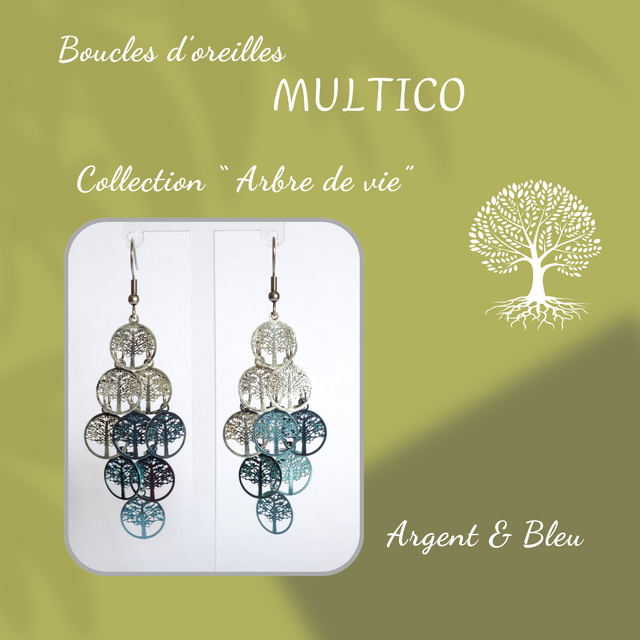 Boucles d&#039;oreilles MULTICO - Collection Arbre de vie - Argent et Bleu