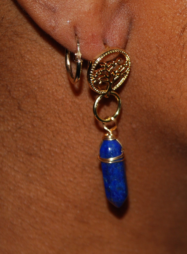 Boucles d&#039;oreille avec arbre de vie lapis-lazuli