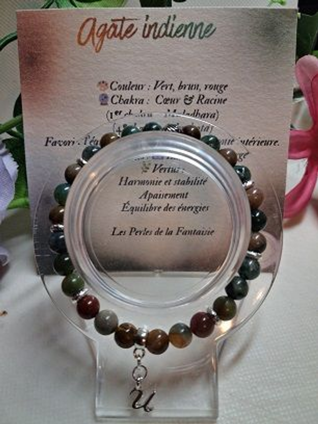 Bracelet en Agate Indienne + carte chakra incluse