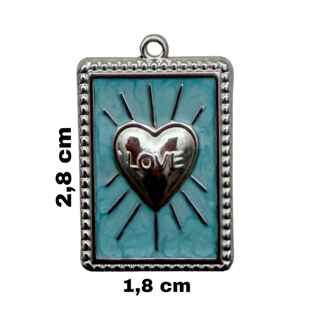 Charm rettangolo love celeste 