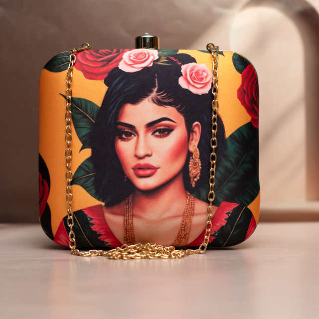 Woman Portrait Printed Clutch Bag- 7x6.5