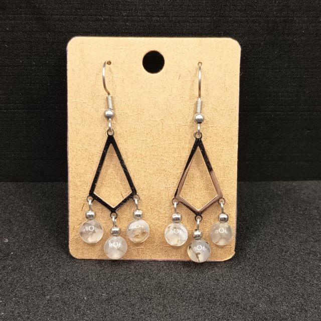 Boucles d’oreilles Agate Veine de Dragon – Géométrie &amp; Acier Inoxydable