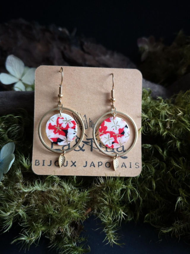 Boucles d'oreilles - crochets - papier washi - Sakura - feuilles - La&Titia