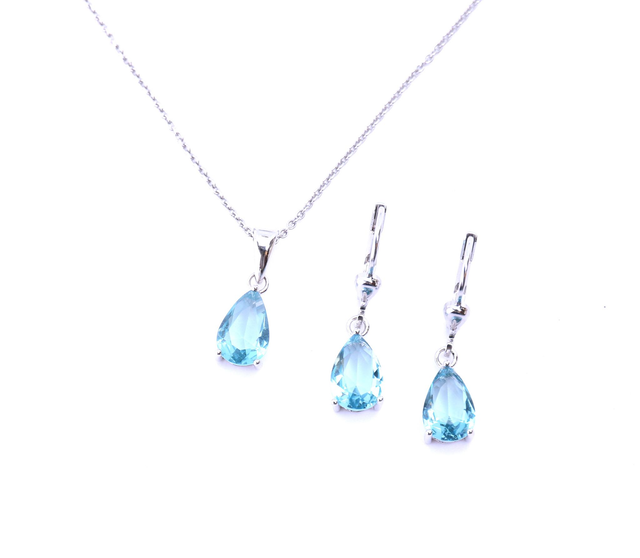 Himmlische Anmut – Tropfenförmiges Schmuckset mit blauen Zirkonia „Maiglöckchen Blau“