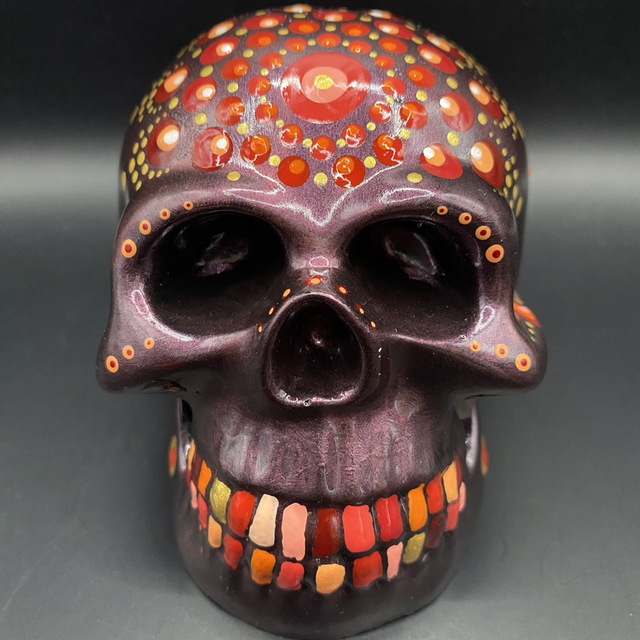 Dot Painting Totenkopf burgundrot/rot/orange