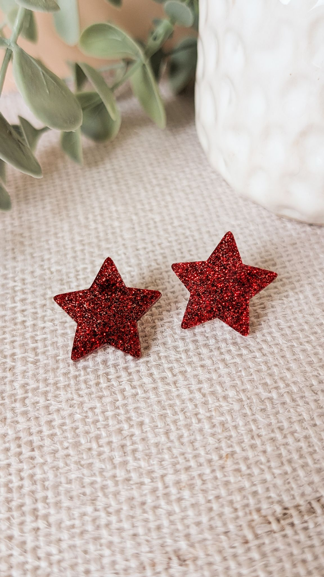 Petites boucles étoiles rouges pailletées