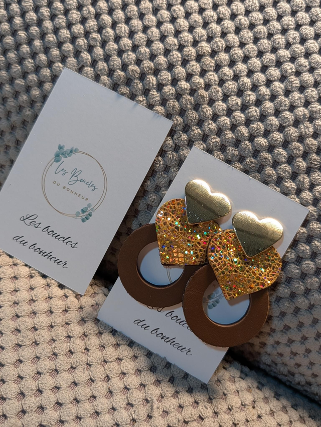 Boucles d&#039;oreilles Coeur ❤️ doré marron mo081