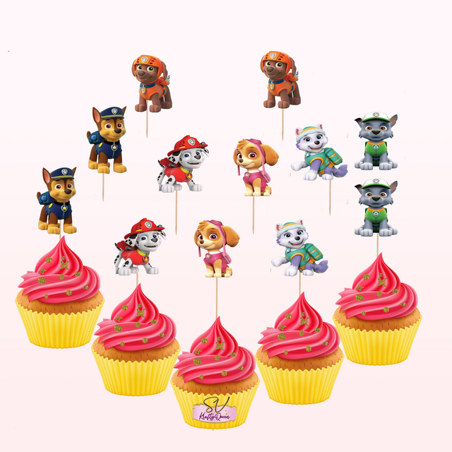 Lot de 12 cupcake toppers en imprimé PAT PATROUILLE 