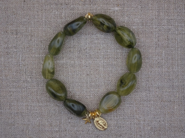 Bracelet perles Vierge Miraculeuse, kaki