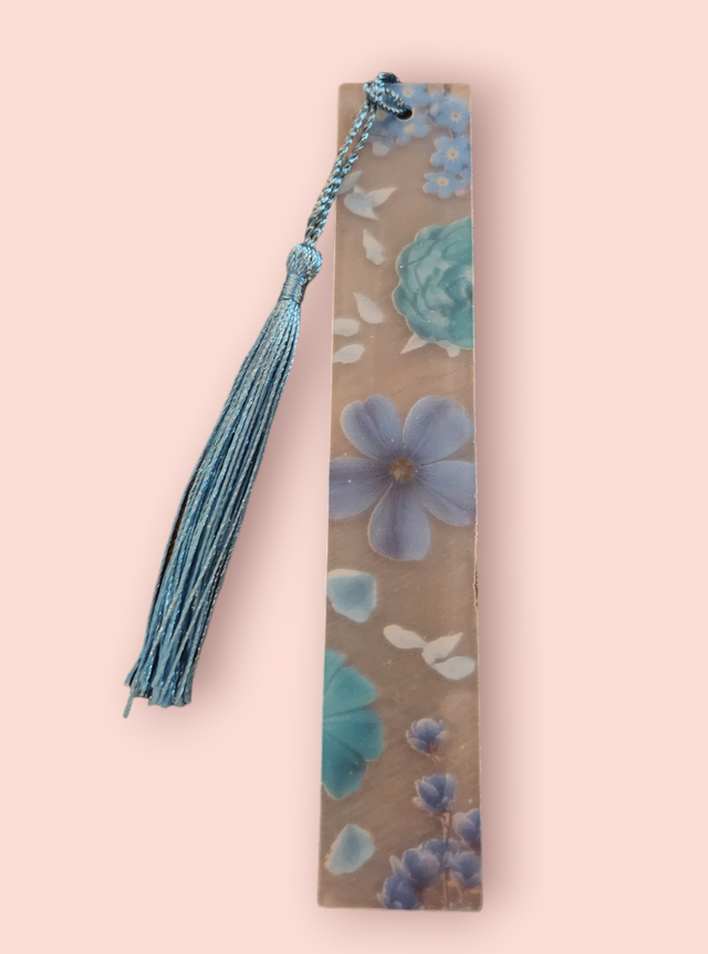Pale Blue Tassel Flower Power Bookmark