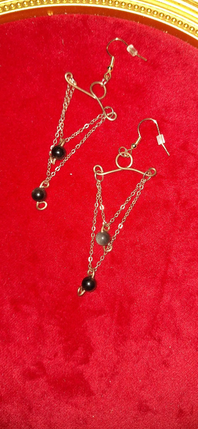 Persephone's spring blossoms in bronze with silver sheen obsidian, two earrings