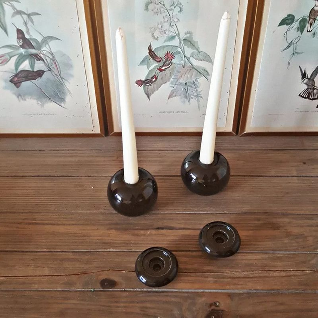 Bougeoirs vintage Point à la Ligne noirs (lot de 4)