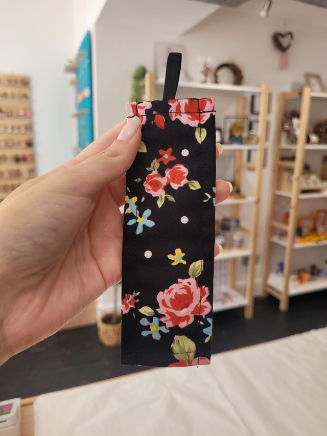 Black and pink floral fabric bookmark - 100% cotton - HBH-003