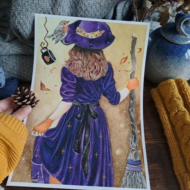 Sorcière d'automne en robe étoilée