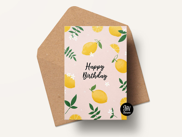 Happy birthday, lemon fruit, birthday card